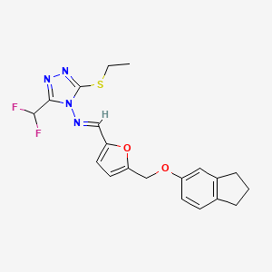 molecular formula C20H20F2N4O2S B10906856 3-(difluoromethyl)-N-[(E)-{5-[(2,3-dihydro-1H-inden-5-yloxy)methyl]furan-2-yl}methylidene]-5-(ethylsulfanyl)-4H-1,2,4-triazol-4-amine 