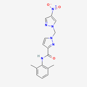 molecular formula C16H16N6O3 B10907096 N-(2,6-dimethylphenyl)-1-[(4-nitro-1H-pyrazol-1-yl)methyl]-1H-pyrazole-3-carboxamide 