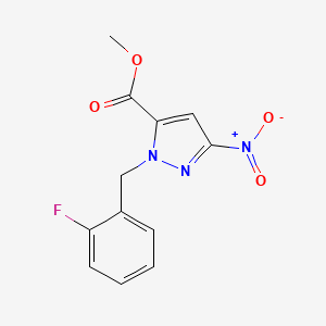 molecular formula C12H10FN3O4 B10907104 Methyl 1-(2-fluorobenzyl)-3-nitro-1H-pyrazole-5-carboxylate 