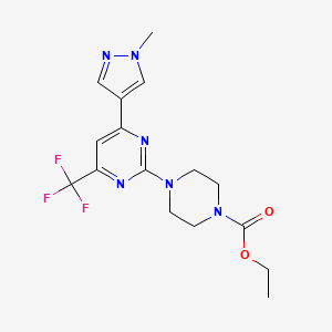 molecular formula C16H19F3N6O2 B10907176 ethyl 4-[4-(1-methyl-1H-pyrazol-4-yl)-6-(trifluoromethyl)pyrimidin-2-yl]piperazine-1-carboxylate 