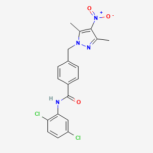 molecular formula C19H16Cl2N4O3 B10907509 N-(2,5-dichlorophenyl)-4-[(3,5-dimethyl-4-nitro-1H-pyrazol-1-yl)methyl]benzamide 