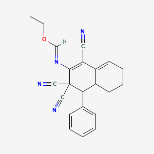 molecular formula C22H20N4O B10907632 Ethyl (1,3,3-tricyano-4-phenyl-3,4,4a,5,6,7-hexahydronaphthalen-2-yl)imidoformate 
