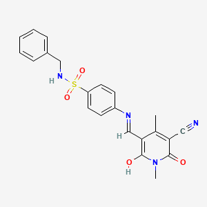 molecular formula C22H20N4O4S B10907647 N-benzyl-4-{[(Z)-(5-cyano-1,4-dimethyl-2,6-dioxo-1,6-dihydropyridin-3(2H)-ylidene)methyl]amino}benzenesulfonamide 