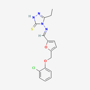 molecular formula C16H15ClN4O2S B10907705 4-{[(E)-{5-[(2-chlorophenoxy)methyl]furan-2-yl}methylidene]amino}-5-ethyl-4H-1,2,4-triazole-3-thiol 