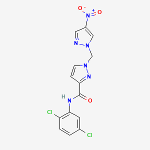 molecular formula C14H10Cl2N6O3 B10907725 N-(2,5-dichlorophenyl)-1-[(4-nitro-1H-pyrazol-1-yl)methyl]-1H-pyrazole-3-carboxamide 