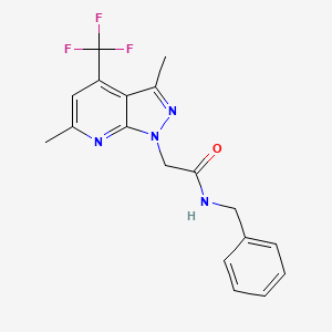 molecular formula C18H17F3N4O B10907841 N-benzyl-2-[3,6-dimethyl-4-(trifluoromethyl)-1H-pyrazolo[3,4-b]pyridin-1-yl]acetamide 