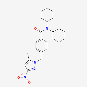 molecular formula C24H32N4O3 B10907896 N,N-dicyclohexyl-4-[(5-methyl-3-nitro-1H-pyrazol-1-yl)methyl]benzamide 
