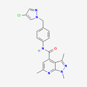 molecular formula C20H19ClN6O B10907920 N-{4-[(4-chloro-1H-pyrazol-1-yl)methyl]phenyl}-1,3,6-trimethyl-1H-pyrazolo[3,4-b]pyridine-4-carboxamide 