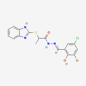 molecular formula C17H14BrClN4O2S B10908031 2-(1H-benzimidazol-2-ylsulfanyl)-N'-[(E)-(3-bromo-5-chloro-2-hydroxyphenyl)methylidene]propanehydrazide 