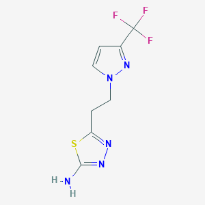molecular formula C8H8F3N5S B10908088 5-{2-[3-(Trifluoromethyl)-1H-pyrazol-1-yl]ethyl}-1,3,4-thiadiazol-2-amine 