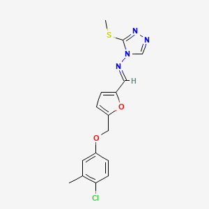 molecular formula C16H15ClN4O2S B10908169 N-[(E)-{5-[(4-chloro-3-methylphenoxy)methyl]furan-2-yl}methylidene]-3-(methylsulfanyl)-4H-1,2,4-triazol-4-amine 