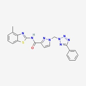 molecular formula C20H16N8OS B10908235 N-(4-methyl-1,3-benzothiazol-2-yl)-1-[(5-phenyl-2H-tetrazol-2-yl)methyl]-1H-pyrazole-3-carboxamide 