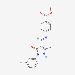 molecular formula C19H16ClN3O3 B10908241 methyl 4-({(Z)-[1-(3-chlorophenyl)-3-methyl-5-oxo-1,5-dihydro-4H-pyrazol-4-ylidene]methyl}amino)benzoate 