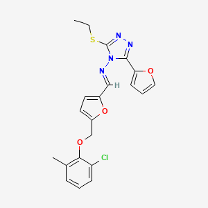 molecular formula C21H19ClN4O3S B10908258 N-[(E)-{5-[(2-chloro-6-methylphenoxy)methyl]furan-2-yl}methylidene]-3-(ethylsulfanyl)-5-(furan-2-yl)-4H-1,2,4-triazol-4-amine 