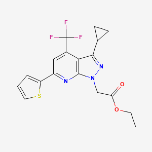 molecular formula C18H16F3N3O2S B10908310 Ethyl 2-(3-cyclopropyl-6-(thiophen-2-yl)-4-(trifluoromethyl)-1H-pyrazolo[3,4-b]pyridin-1-yl)acetate 