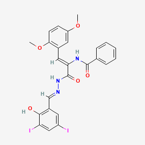 molecular formula C25H21I2N3O5 B10908443 N-{(1Z)-1-(2,5-dimethoxyphenyl)-3-[(2E)-2-(2-hydroxy-3,5-diiodobenzylidene)hydrazinyl]-3-oxoprop-1-en-2-yl}benzamide 