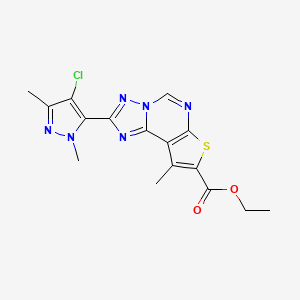 molecular formula C16H15ClN6O2S B10908609 ethyl 2-(4-chloro-1,3-dimethyl-1H-pyrazol-5-yl)-9-methylthieno[3,2-e][1,2,4]triazolo[1,5-c]pyrimidine-8-carboxylate CAS No. 1005695-51-1