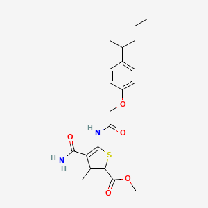 molecular formula C21H26N2O5S B10908621 Methyl 4-carbamoyl-3-methyl-5-({[4-(pentan-2-yl)phenoxy]acetyl}amino)thiophene-2-carboxylate 