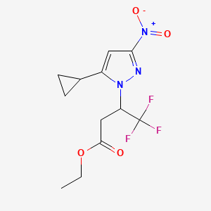 molecular formula C12H14F3N3O4 B10908636 Ethyl 3-(5-cyclopropyl-3-nitro-1H-pyrazol-1-yl)-4,4,4-trifluorobutanoate 