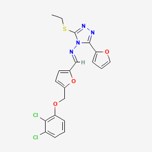 molecular formula C20H16Cl2N4O3S B10908640 N-[(E)-{5-[(2,3-dichlorophenoxy)methyl]furan-2-yl}methylidene]-3-(ethylsulfanyl)-5-(furan-2-yl)-4H-1,2,4-triazol-4-amine 