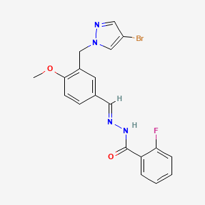 molecular formula C19H16BrFN4O2 B10908727 N'-[(E)-{3-[(4-bromo-1H-pyrazol-1-yl)methyl]-4-methoxyphenyl}methylidene]-2-fluorobenzohydrazide 