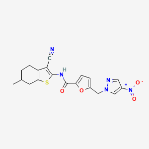 molecular formula C19H17N5O4S B10908820 N-(3-cyano-6-methyl-4,5,6,7-tetrahydro-1-benzothiophen-2-yl)-5-[(4-nitropyrazol-1-yl)methyl]furan-2-carboxamide 