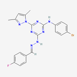 molecular formula C21H18BrFN8 B10908990 N-(4-bromophenyl)-4-(3,5-dimethyl-1H-pyrazol-1-yl)-6-[(2E)-2-(4-fluorobenzylidene)hydrazinyl]-1,3,5-triazin-2-amine 