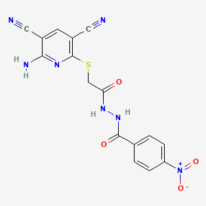 molecular formula C16H11N7O4S B10909021 N'-{[(6-amino-3,5-dicyanopyridin-2-yl)sulfanyl]acetyl}-4-nitrobenzohydrazide 