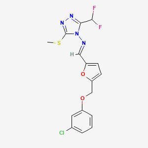 molecular formula C16H13ClF2N4O2S B10909029 N-[(E)-{5-[(3-chlorophenoxy)methyl]furan-2-yl}methylidene]-3-(difluoromethyl)-5-(methylsulfanyl)-4H-1,2,4-triazol-4-amine 