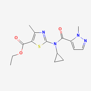 molecular formula C15H18N4O3S B10909050 ethyl 2-{cyclopropyl[(1-methyl-1H-pyrazol-5-yl)carbonyl]amino}-4-methyl-1,3-thiazole-5-carboxylate 