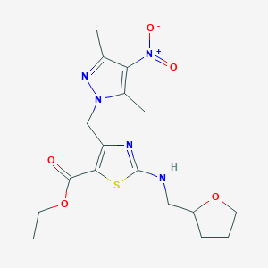 molecular formula C17H23N5O5S B10909075 ethyl 4-[(3,5-dimethyl-4-nitro-1H-pyrazol-1-yl)methyl]-2-[(tetrahydrofuran-2-ylmethyl)amino]-1,3-thiazole-5-carboxylate 