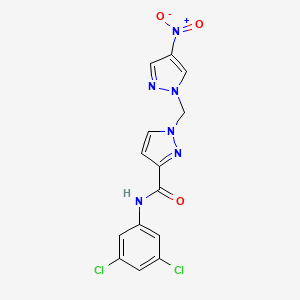 molecular formula C14H10Cl2N6O3 B10909099 N-(3,5-dichlorophenyl)-1-[(4-nitro-1H-pyrazol-1-yl)methyl]-1H-pyrazole-3-carboxamide 