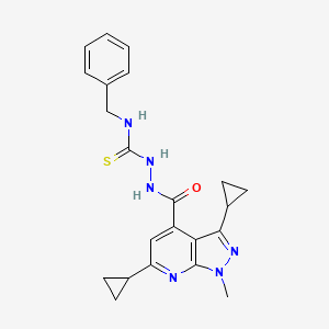 molecular formula C22H24N6OS B10909150 N-benzyl-2-[(3,6-dicyclopropyl-1-methyl-1H-pyrazolo[3,4-b]pyridin-4-yl)carbonyl]hydrazinecarbothioamide 