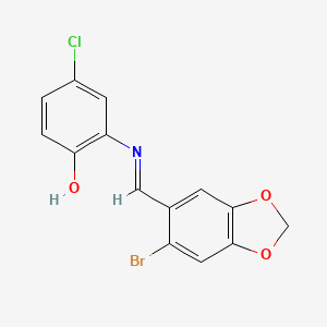 molecular formula C14H9BrClNO3 B10909175 2-{[(E)-(6-bromo-1,3-benzodioxol-5-yl)methylidene]amino}-4-chlorophenol 