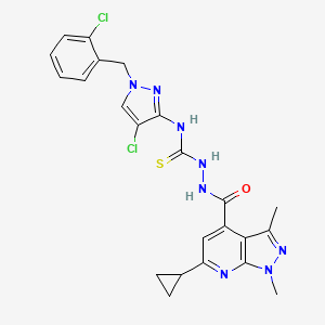 molecular formula C23H22Cl2N8OS B10909426 N-[4-chloro-1-(2-chlorobenzyl)-1H-pyrazol-3-yl]-2-[(6-cyclopropyl-1,3-dimethyl-1H-pyrazolo[3,4-b]pyridin-4-yl)carbonyl]hydrazinecarbothioamide 