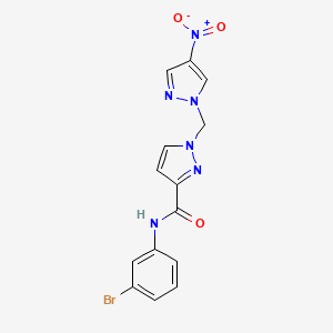 molecular formula C14H11BrN6O3 B10909582 N-(3-bromophenyl)-1-[(4-nitro-1H-pyrazol-1-yl)methyl]-1H-pyrazole-3-carboxamide 