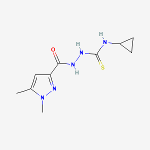 molecular formula C10H15N5OS B10909710 N-cyclopropyl-2-[(1,5-dimethyl-1H-pyrazol-3-yl)carbonyl]hydrazinecarbothioamide 