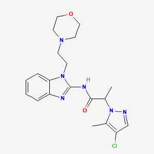 molecular formula C20H25ClN6O2 B10909759 2-(4-chloro-5-methyl-1H-pyrazol-1-yl)-N-{1-[2-(morpholin-4-yl)ethyl]-1H-benzimidazol-2-yl}propanamide 