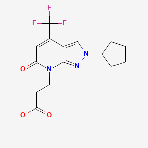 molecular formula C16H18F3N3O3 B10909778 Methyl 3-(2-cyclopentyl-6-oxo-4-(trifluoromethyl)-2H-pyrazolo[3,4-b]pyridin-7(6H)-yl)propanoate 