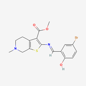 molecular formula C17H17BrN2O3S B10910016 methyl 2-{[(E)-(5-bromo-2-hydroxyphenyl)methylidene]amino}-6-methyl-4,5,6,7-tetrahydrothieno[2,3-c]pyridine-3-carboxylate 