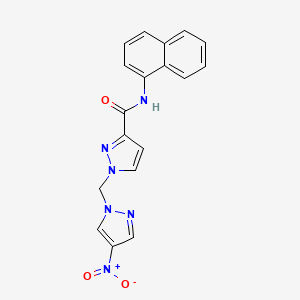 molecular formula C18H14N6O3 B10910613 N-(naphthalen-1-yl)-1-[(4-nitro-1H-pyrazol-1-yl)methyl]-1H-pyrazole-3-carboxamide 