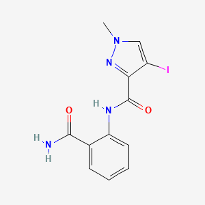 molecular formula C12H11IN4O2 B10910635 N-(2-carbamoylphenyl)-4-iodo-1-methyl-1H-pyrazole-3-carboxamide 