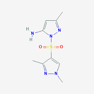 molecular formula C9H13N5O2S B10910714 1-((1,3-Dimethyl-1H-pyrazol-4-yl)sulfonyl)-3-methyl-1H-pyrazol-5-amine 