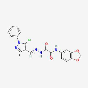 molecular formula C20H16ClN5O4 B10910781 N-(1,3-benzodioxol-5-yl)-2-{(2E)-2-[(5-chloro-3-methyl-1-phenyl-1H-pyrazol-4-yl)methylidene]hydrazinyl}-2-oxoacetamide 