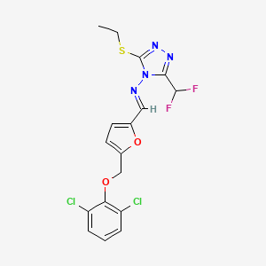 molecular formula C17H14Cl2F2N4O2S B10910832 N-[(E)-{5-[(2,6-dichlorophenoxy)methyl]furan-2-yl}methylidene]-3-(difluoromethyl)-5-(ethylsulfanyl)-4H-1,2,4-triazol-4-amine 