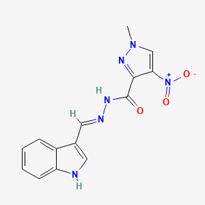 molecular formula C14H12N6O3 B10910834 N'-[(Z)-indol-3-ylidenemethyl]-1-methyl-4-nitropyrazole-3-carbohydrazide 