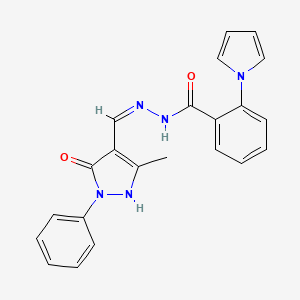 molecular formula C22H19N5O2 B10910841 N'-[(Z)-(5-hydroxy-3-methyl-1-phenyl-1H-pyrazol-4-yl)methylidene]-2-(1H-pyrrol-1-yl)benzohydrazide 