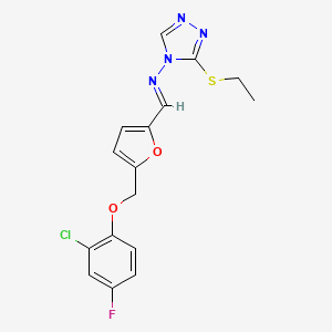 molecular formula C16H14ClFN4O2S B10910936 N-[(E)-{5-[(2-chloro-4-fluorophenoxy)methyl]furan-2-yl}methylidene]-3-(ethylsulfanyl)-4H-1,2,4-triazol-4-amine 
