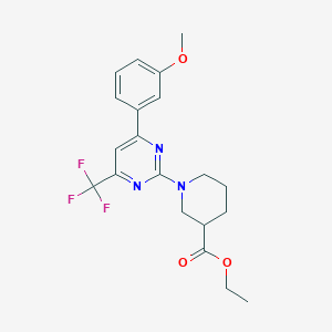 molecular formula C20H22F3N3O3 B10910945 Ethyl 1-(4-(3-methoxyphenyl)-6-(trifluoromethyl)pyrimidin-2-yl)piperidine-3-carboxylate 