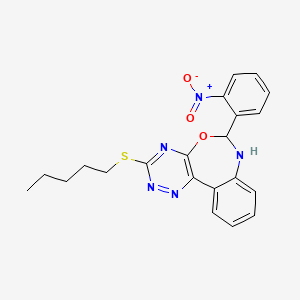 molecular formula C21H21N5O3S B10911007 6-(2-Nitrophenyl)-3-(pentylsulfanyl)-6,7-dihydro[1,2,4]triazino[5,6-d][3,1]benzoxazepine 
